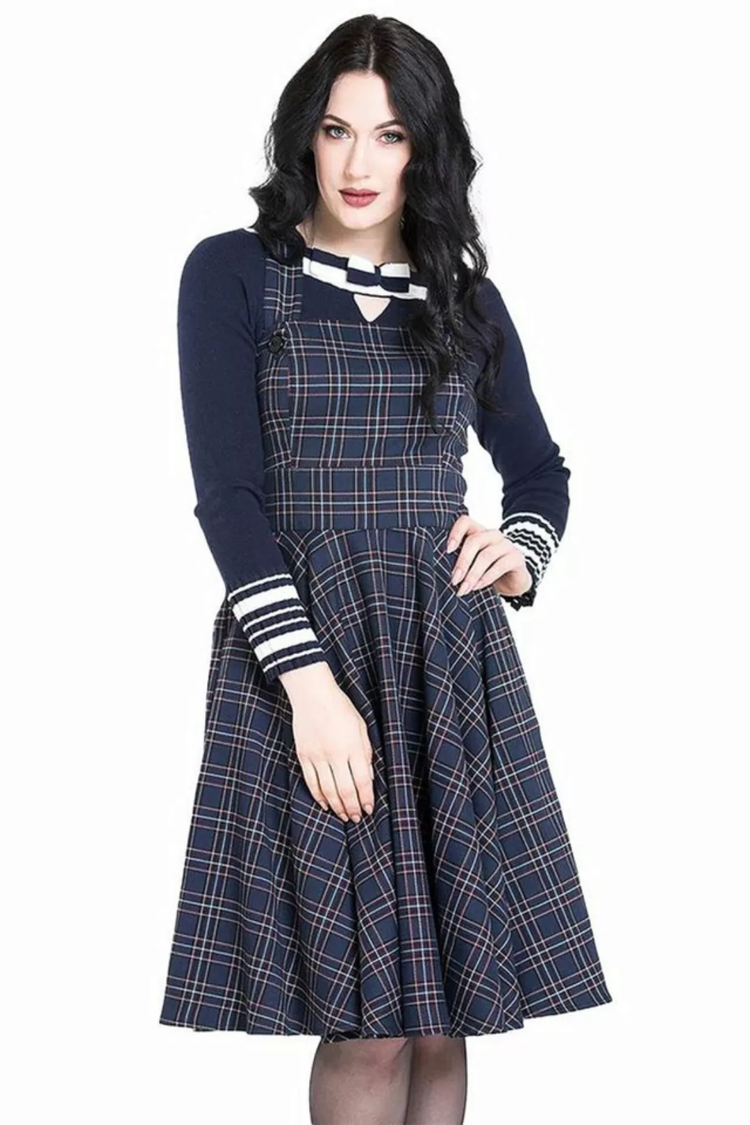 Hell Bunny A-Linien-Kleid Peebles Pinafore Dress Tartan Blau Retro Vintage günstig online kaufen