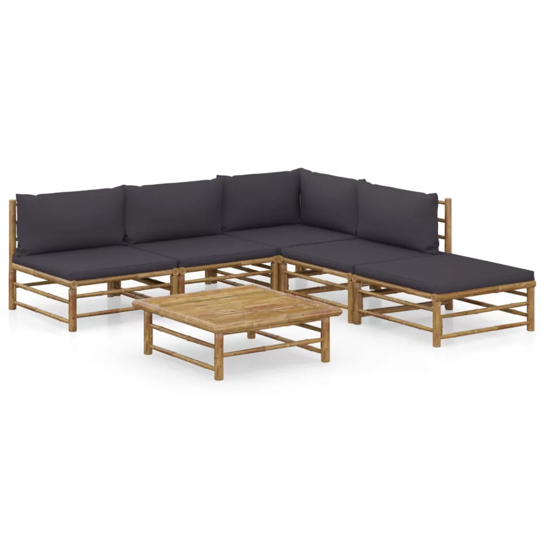 vidaXL 6-tlg Garten-Lounge-Set mit Dunkelgrauen Kissen Bambus Modell 6 günstig online kaufen