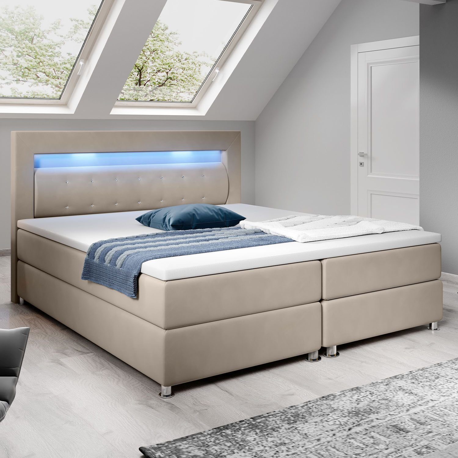 Juskys Boxspringbett Vancouver, 140x200 cm, Bonell-Federkernmatratzen, günstig online kaufen