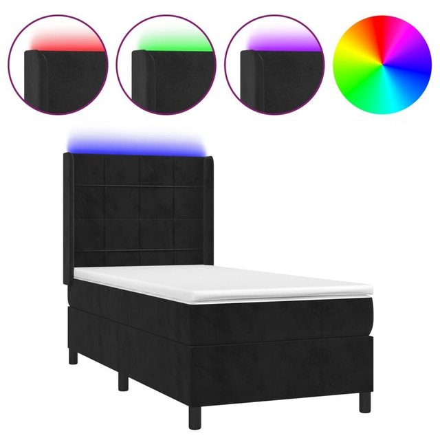 vidaXL Boxspringbett Boxspringbett mit Matratze LED Schwarz 100x200 cm Samt günstig online kaufen