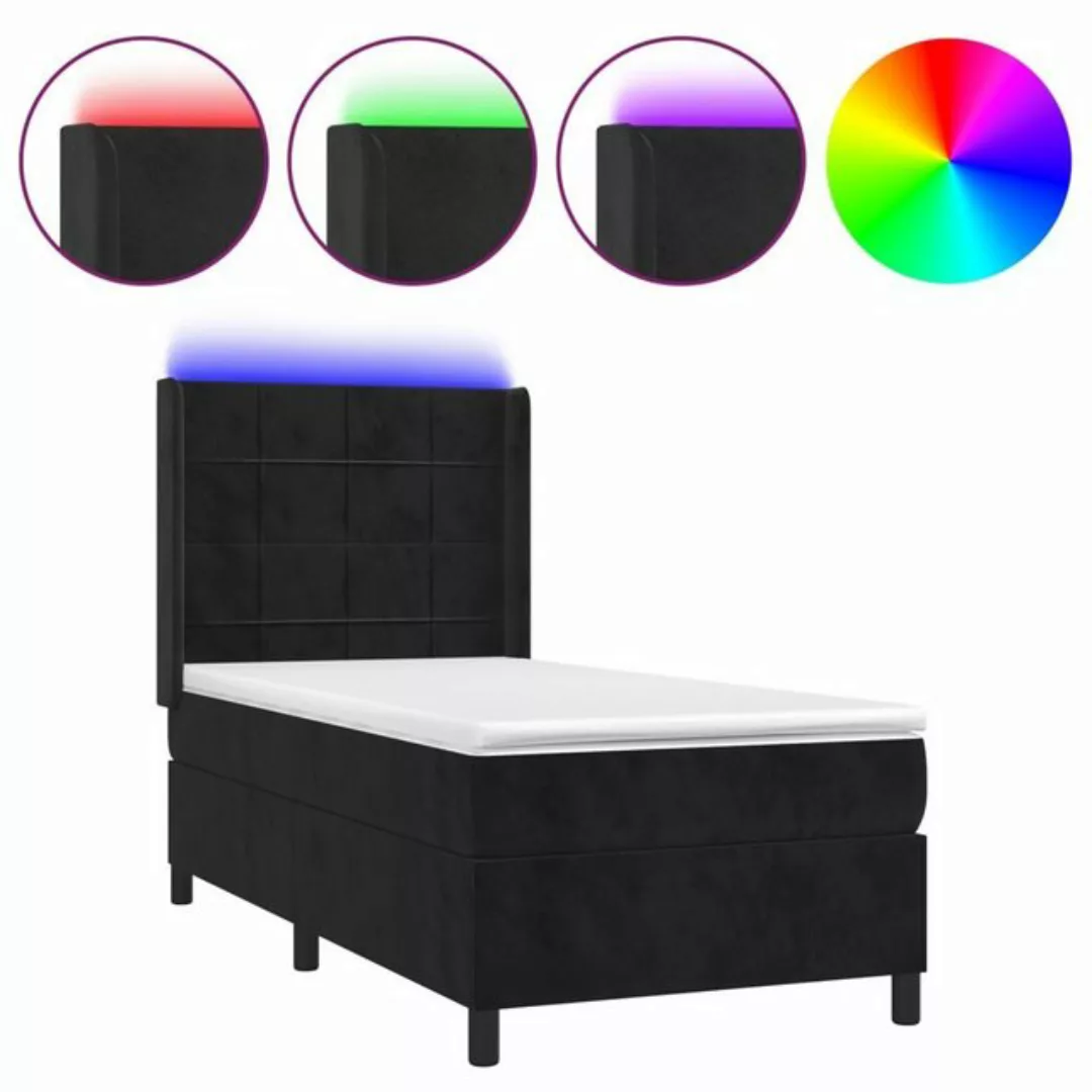 vidaXL Boxspringbett Boxspringbett mit Matratze LED Schwarz 100x200 cm Samt günstig online kaufen