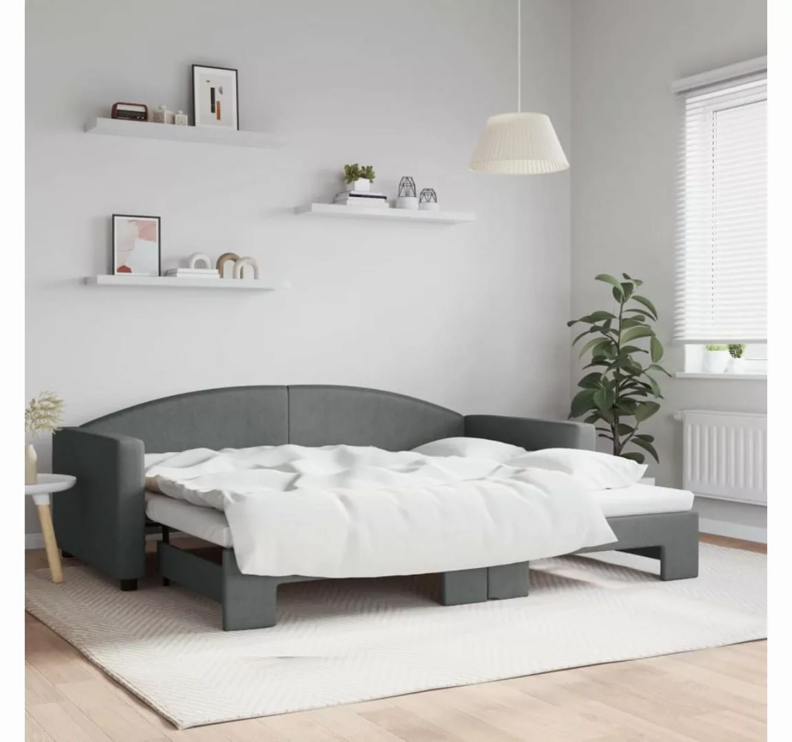 vidaXL Gästebett Tagesbett Ausziehbar Dunkelgrau 90x200 cm Stoff Gästebett günstig online kaufen