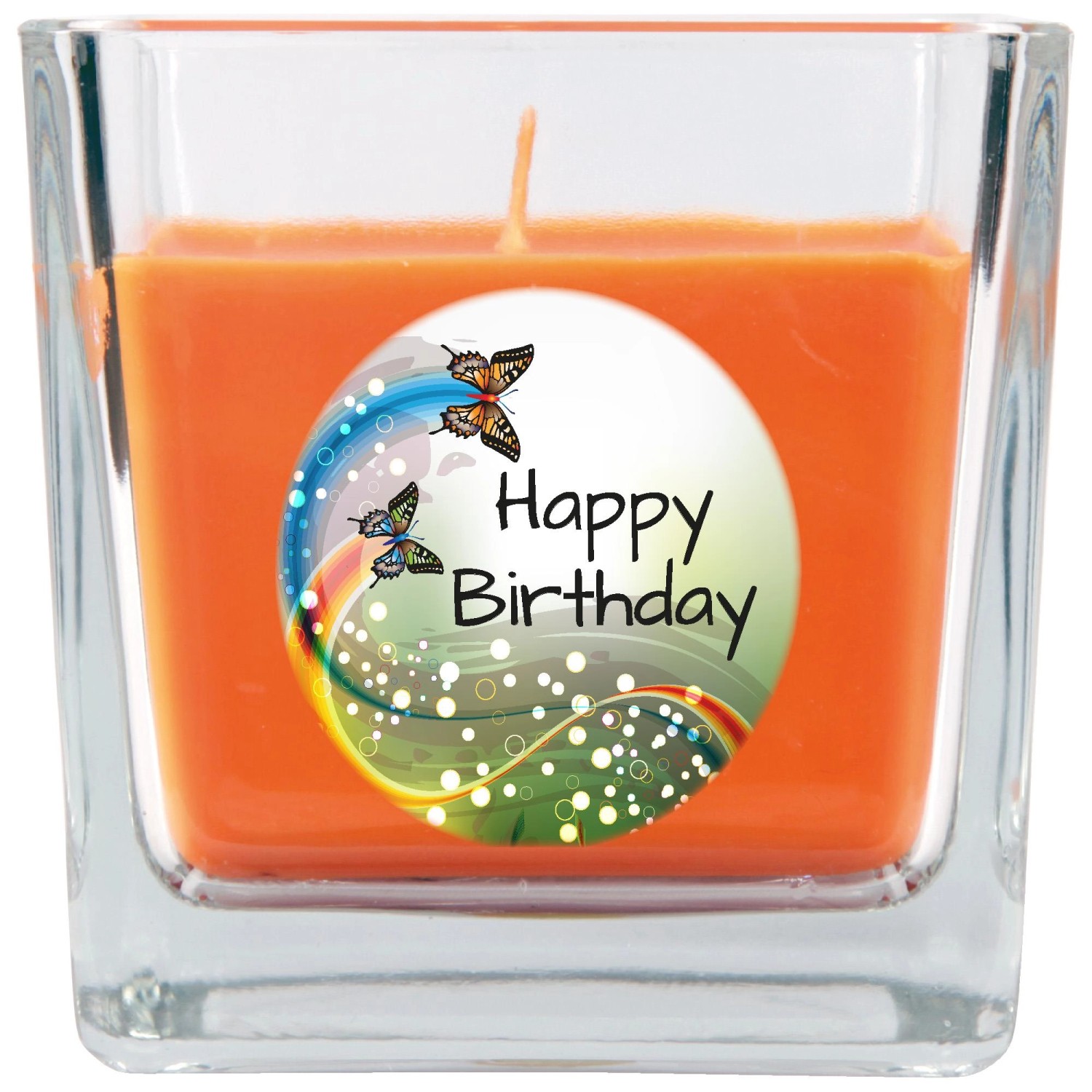 HS Candle Duftkerze & Glas Happy Birthday Viereck Honigmelone Schmetterling günstig online kaufen