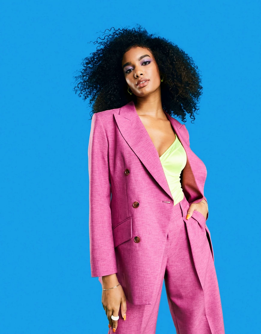 ASOS DESIGN – Schmaler Anzugblazer in Rosa mit betonter Schulterpartie und günstig online kaufen