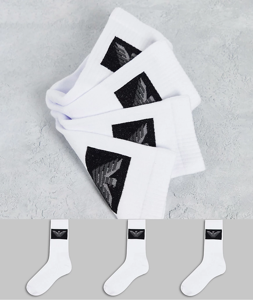 Emporio Armani – Bodywear – 3er-Pack Socken in Weiß mit kontrastierendem Bo günstig online kaufen