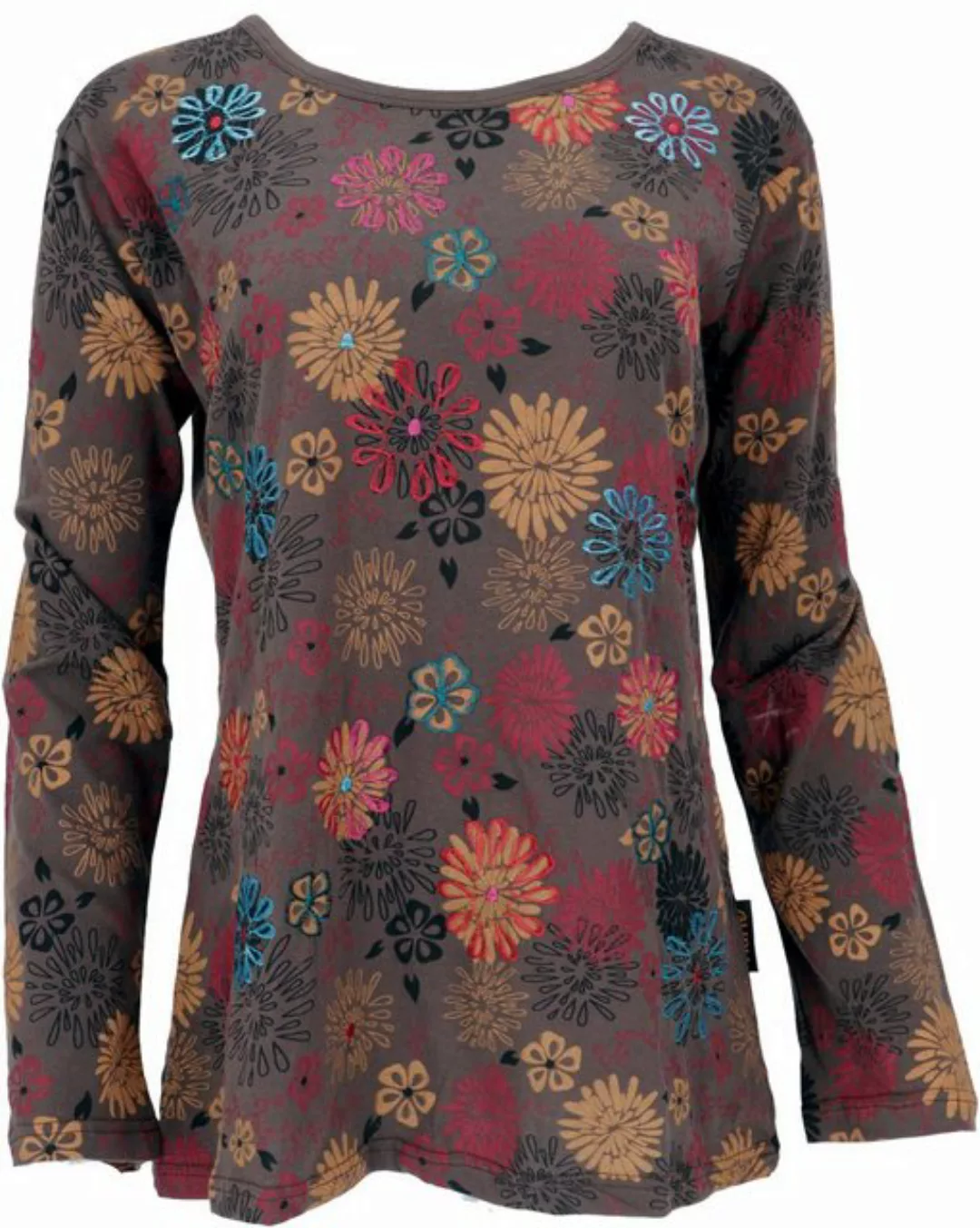 Guru-Shop Longsleeve Besticktes Langarmshirt Hippie chic Retro - braun alte günstig online kaufen