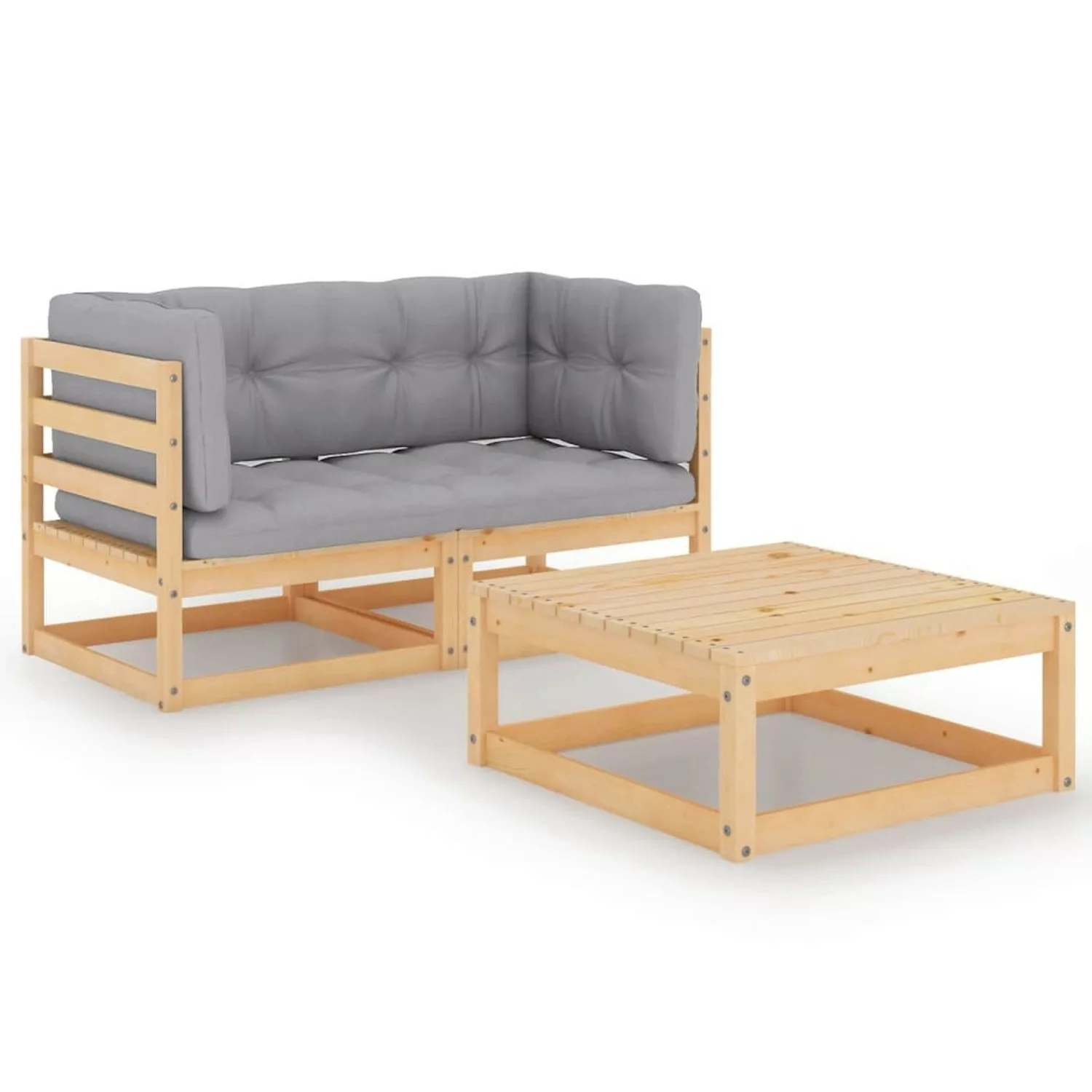 3-tlg. Garten-lounge-set Mit Kissen Kiefer Massivholz günstig online kaufen