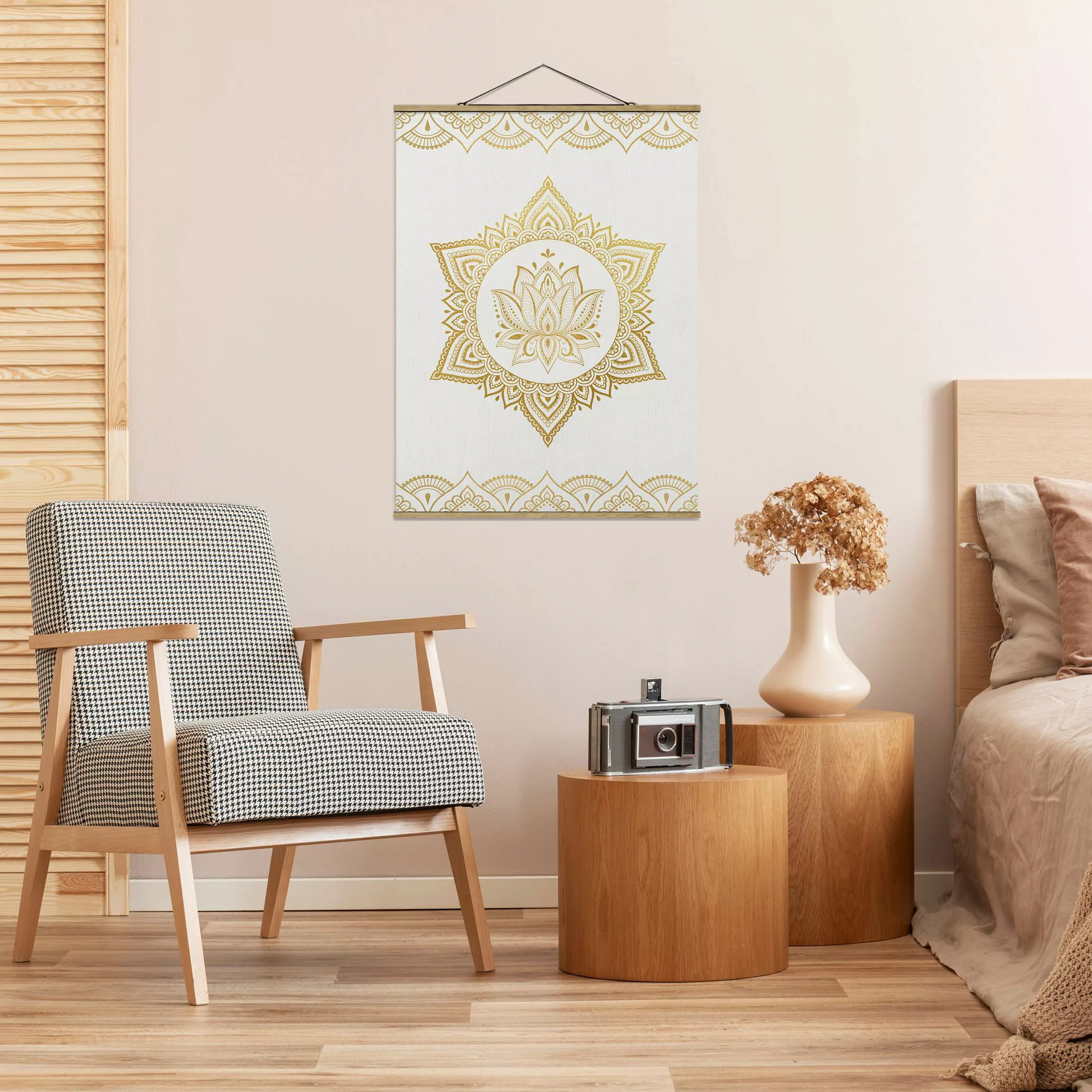 Stoffbild Mandala mit Posterleisten - Hochformat Mandala Lotus Illustration günstig online kaufen