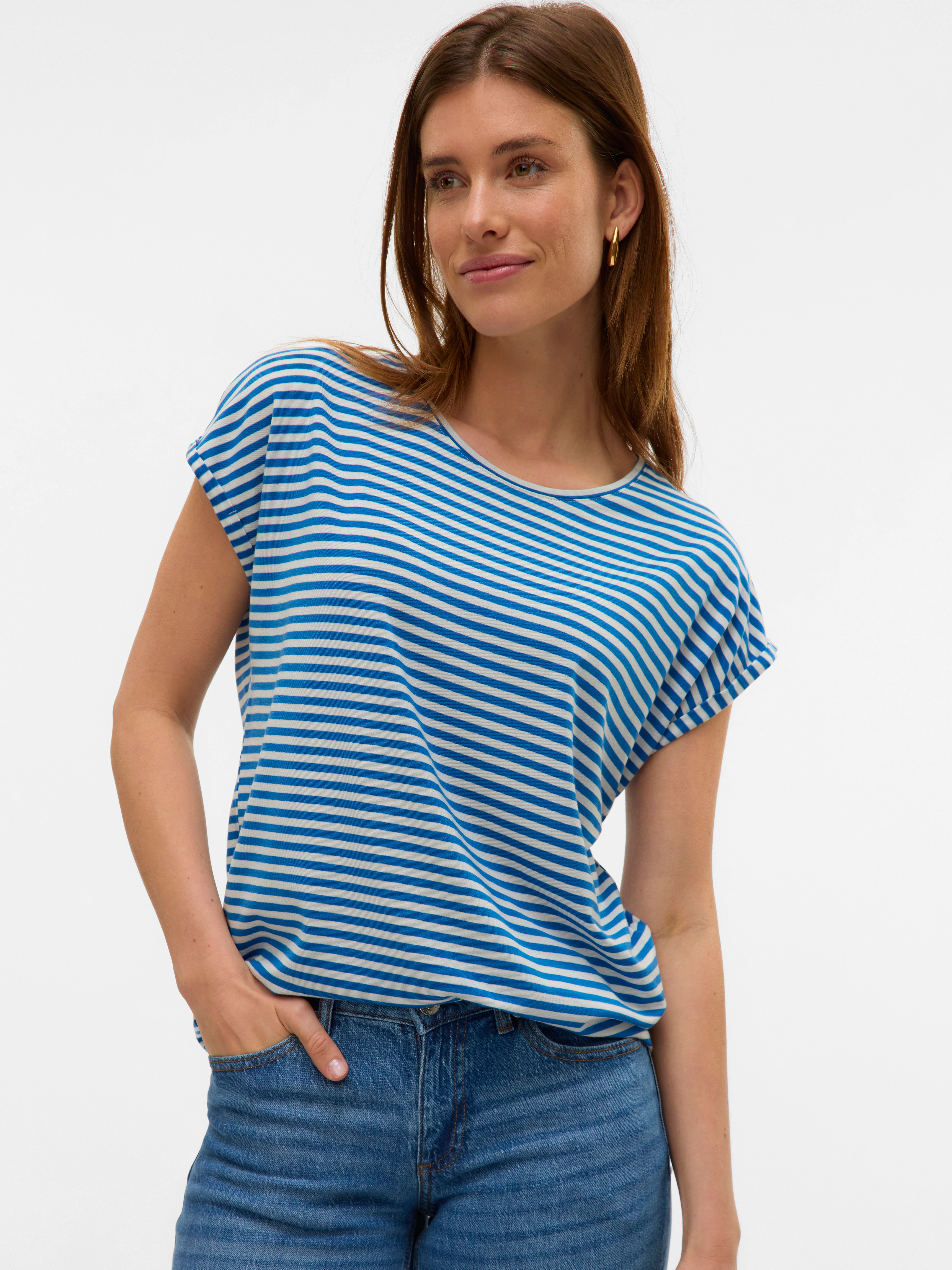 Vero Moda Rundhalsshirt "VMAVA PLAIN SS TOP STRIPE GA JRS NOOS" günstig online kaufen