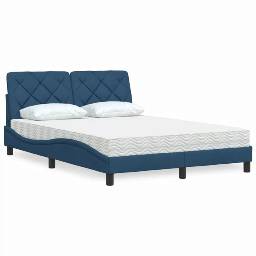 vidaXL Bett, Bett mit Matratze Blau 140x190 cm Stoff günstig online kaufen