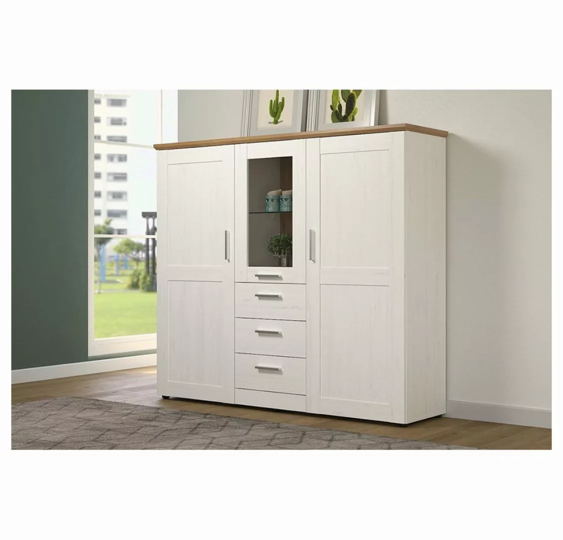 trendteam Vitrine Kommode Beistellschrank Vitrinenschrank Weiß/Braun 159x14 günstig online kaufen