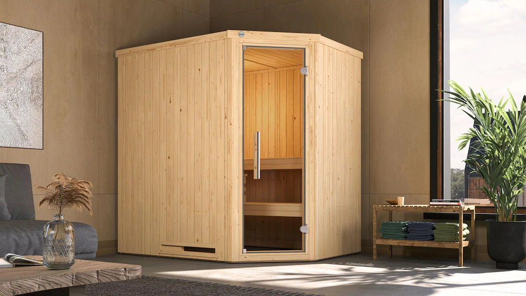 weka Sauna »Element-Ecksauna VARBERG 1«, vorgefertigte Elemente, moderne Ga günstig online kaufen