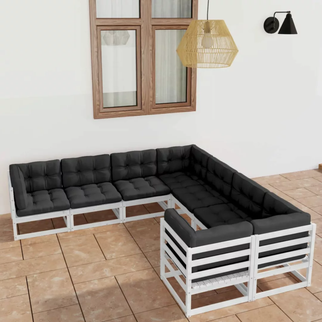 8-tlg. Garten-lounge-set Mit Kissen Weiß Kiefer Massivholz günstig online kaufen