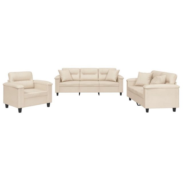 vidaXL Sofa 3-tlg. Sofagarnitur mit Kissen Beige Mikrofasergewebe günstig online kaufen