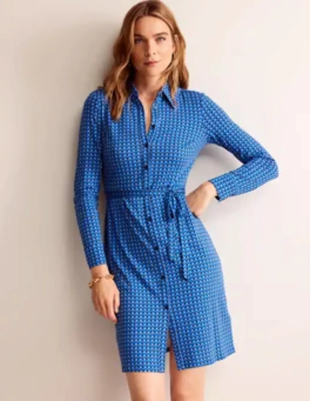 Jessie Jersey-Hemdblusenkleid Damen Boden, Azurblau, Terrasse Geo günstig online kaufen