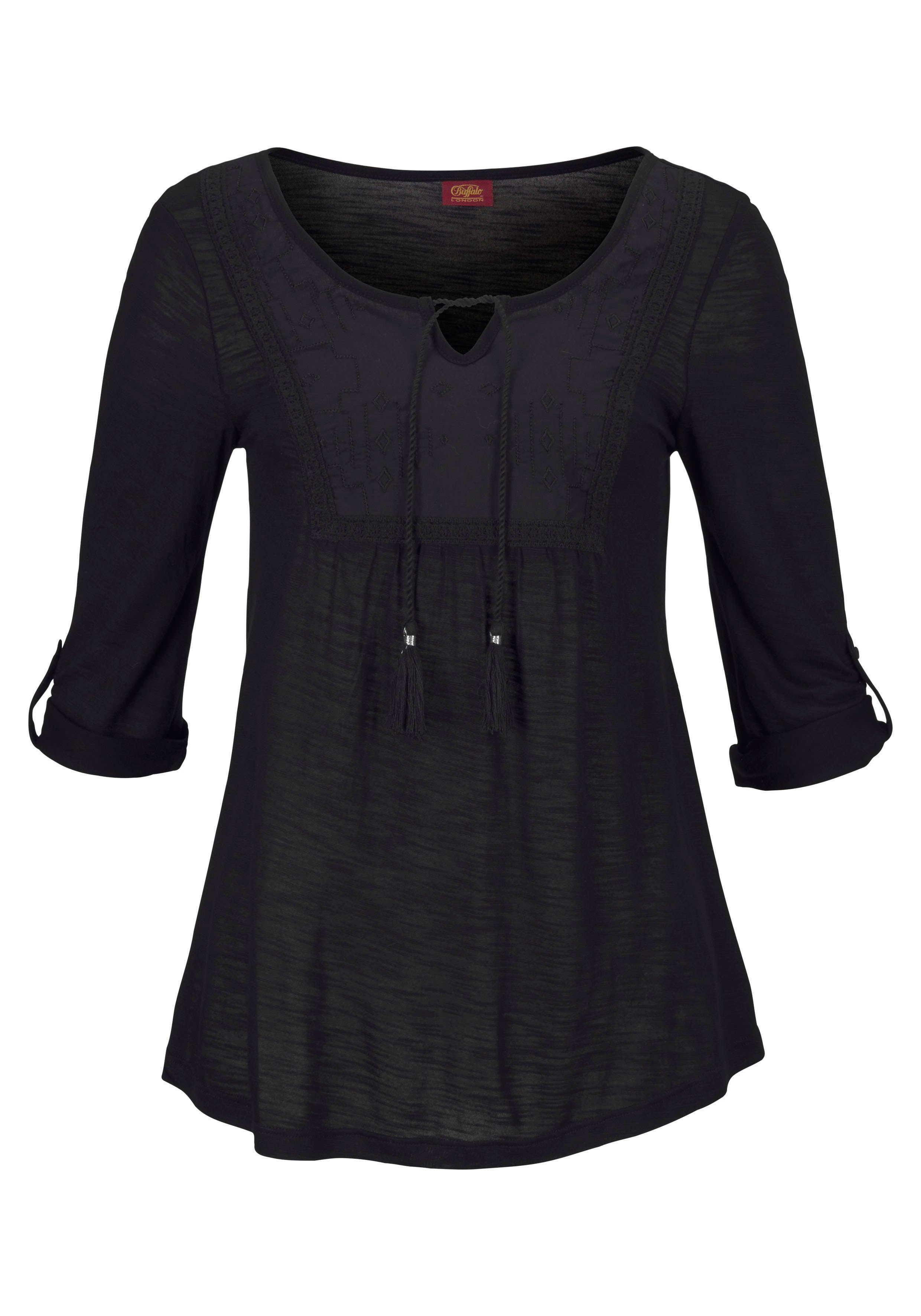 Buffalo Strandshirt, mit Stickerei und Quasten, Tunika, 3/4-Arm, Blusenshir günstig online kaufen