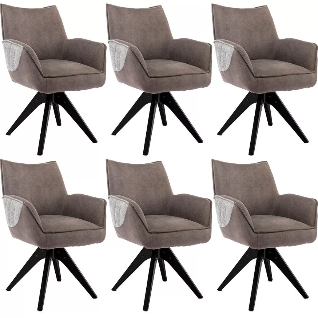 Esszimmerstuhl mit Armlehnen (6er Set), braun mit grau, FALLON-55 günstig online kaufen