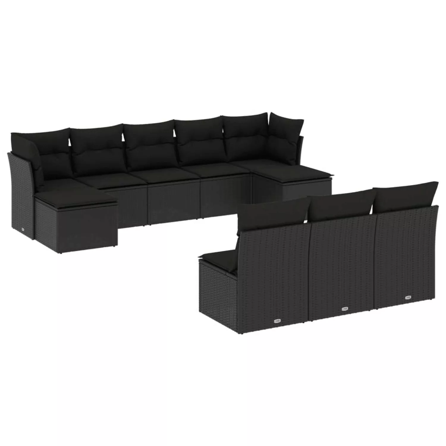 vidaXL 10-tlg Garten-Sofagarnitur mit Kissen Schwarz Poly Rattan Modell 30 günstig online kaufen