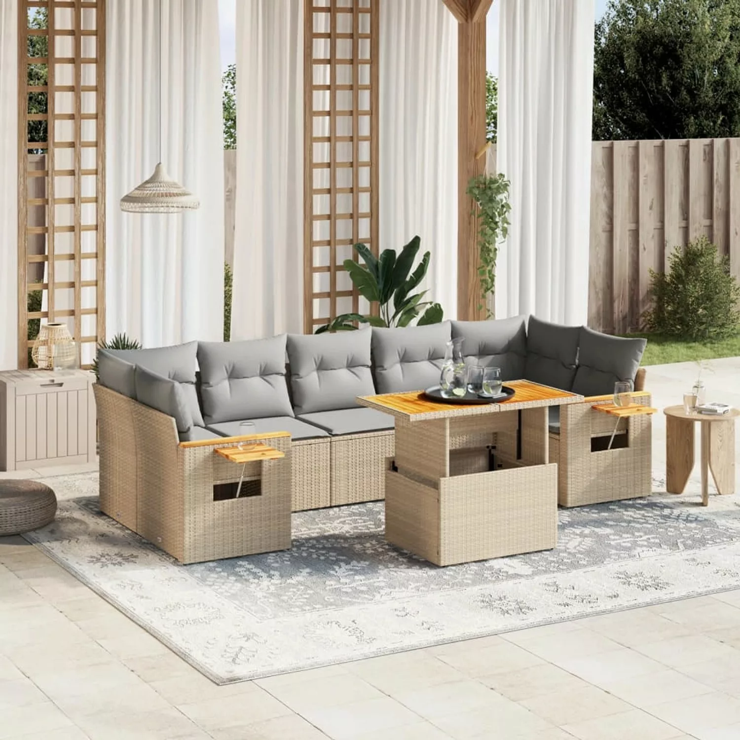 vidaXL 8-tlg Garten-Sofagarnitur mit Kissen Beige Poly Rattan Modell 348 günstig online kaufen