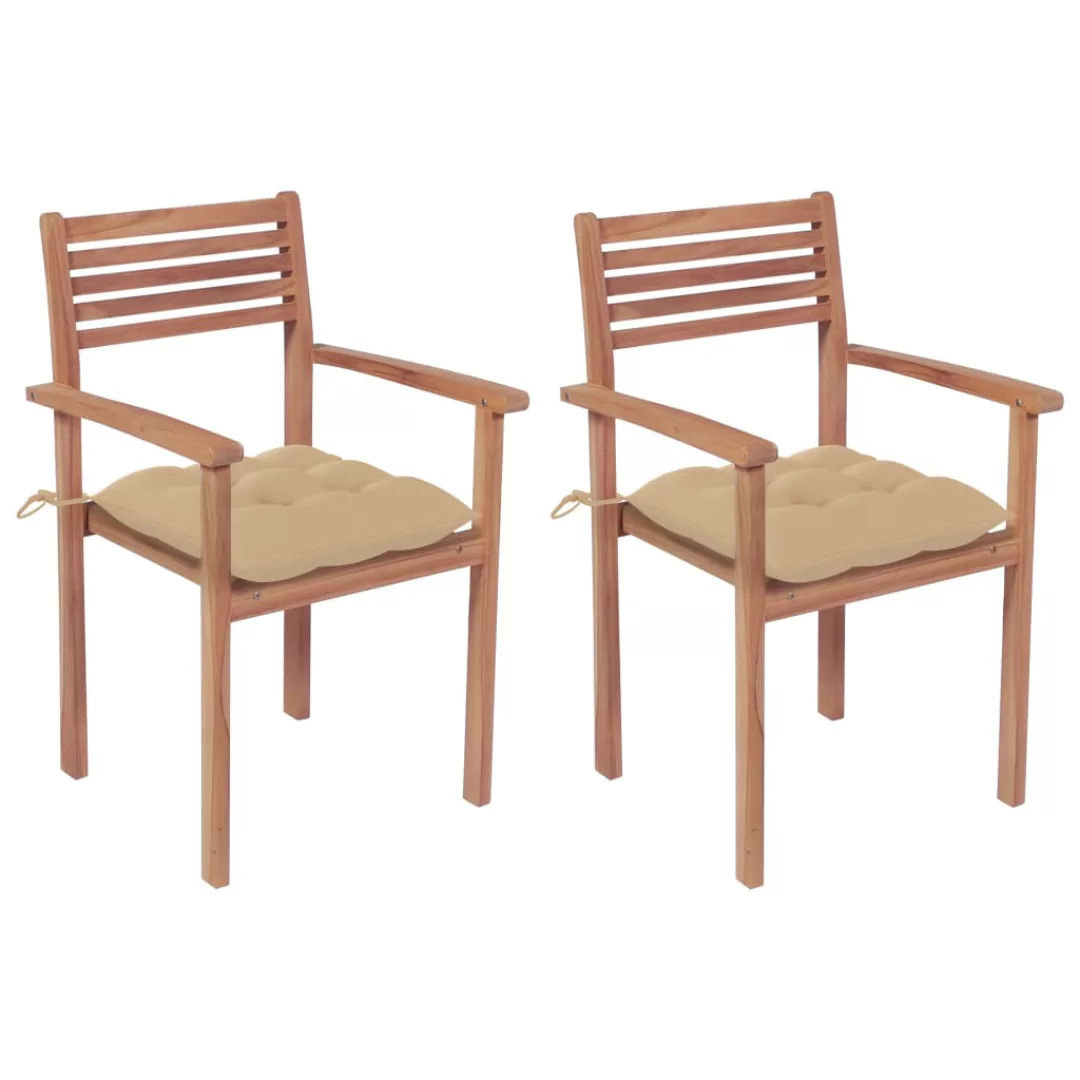 Gartenstühle 2 Stk. Mit Beige Kissen Massivholz Teak günstig online kaufen