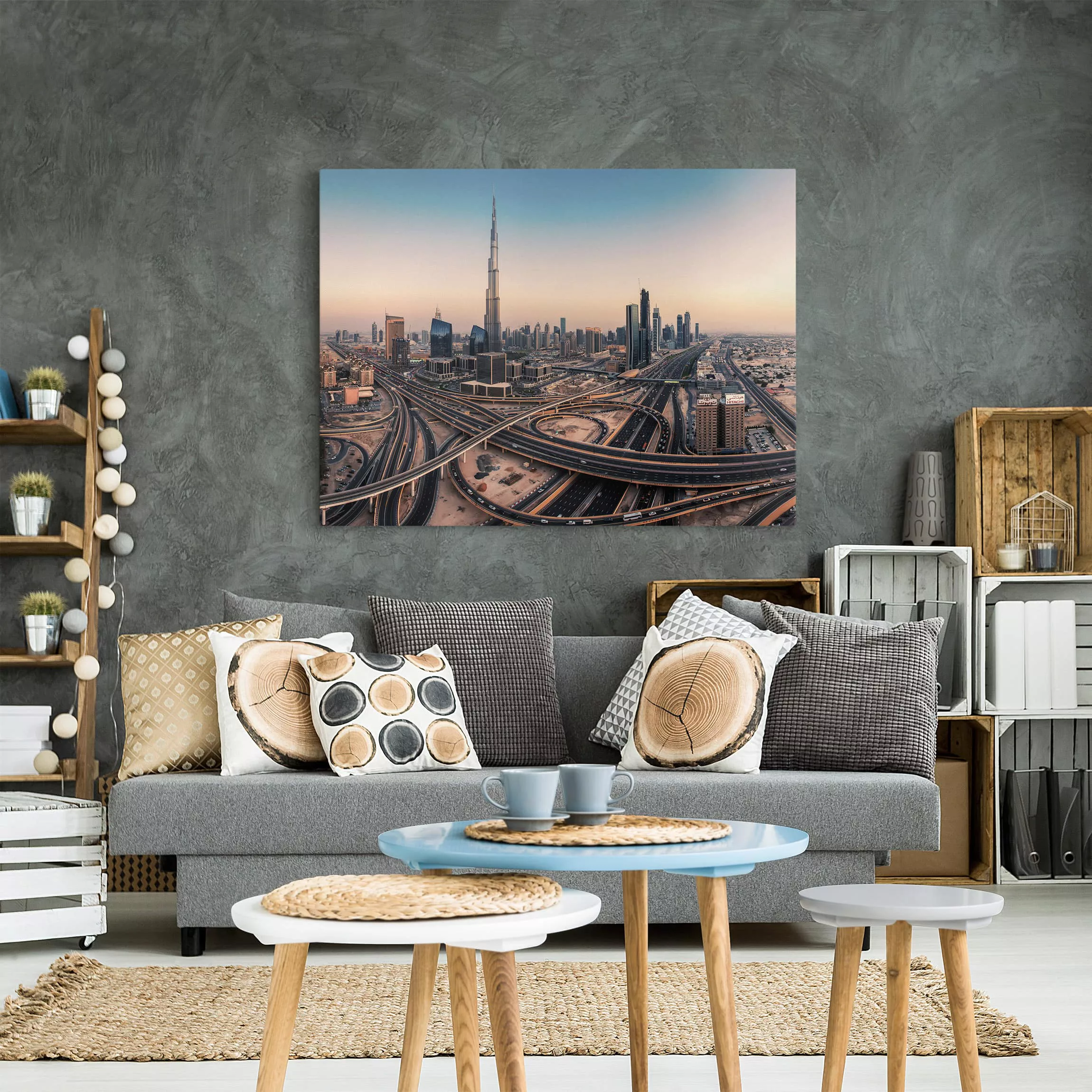 Leinwandbild Architektur & Skyline - Querformat Abendstimmung in Dubai günstig online kaufen