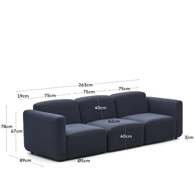 Natur24 Sofa 3-Sitzer-Sofa Neom 263 x 89 x 78 cm Blau Sitzgelegenheit Wohnz günstig online kaufen