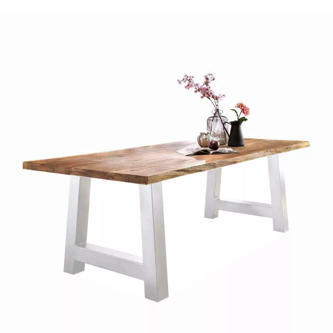 Loft Design Tisch aus Eiche Massivholz und Metall natürlicher Baumkante günstig online kaufen