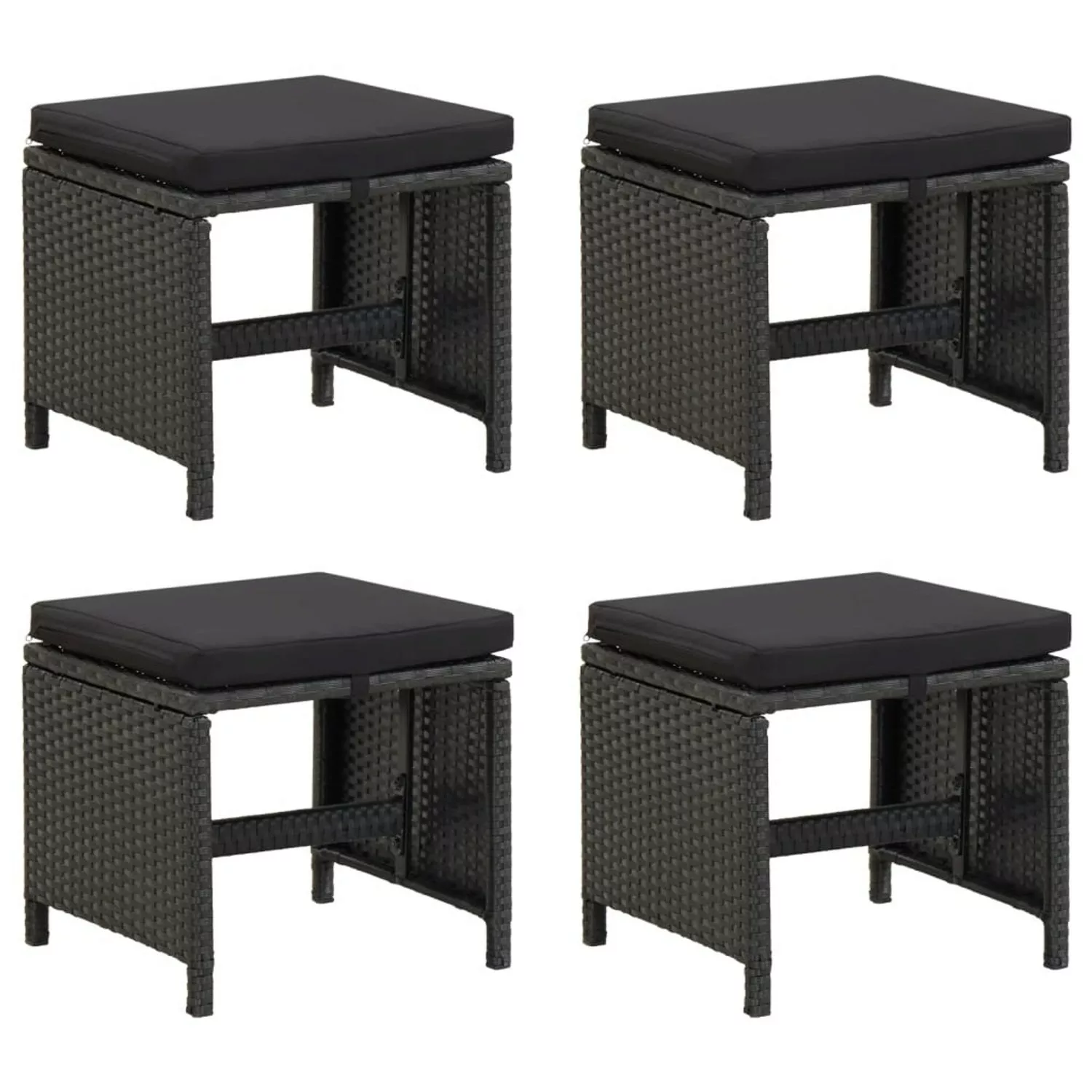 vidaXL Gartenhocker 4 Stk. mit Sitzkissen Poly Rattan Schwarz Schwarz günstig online kaufen