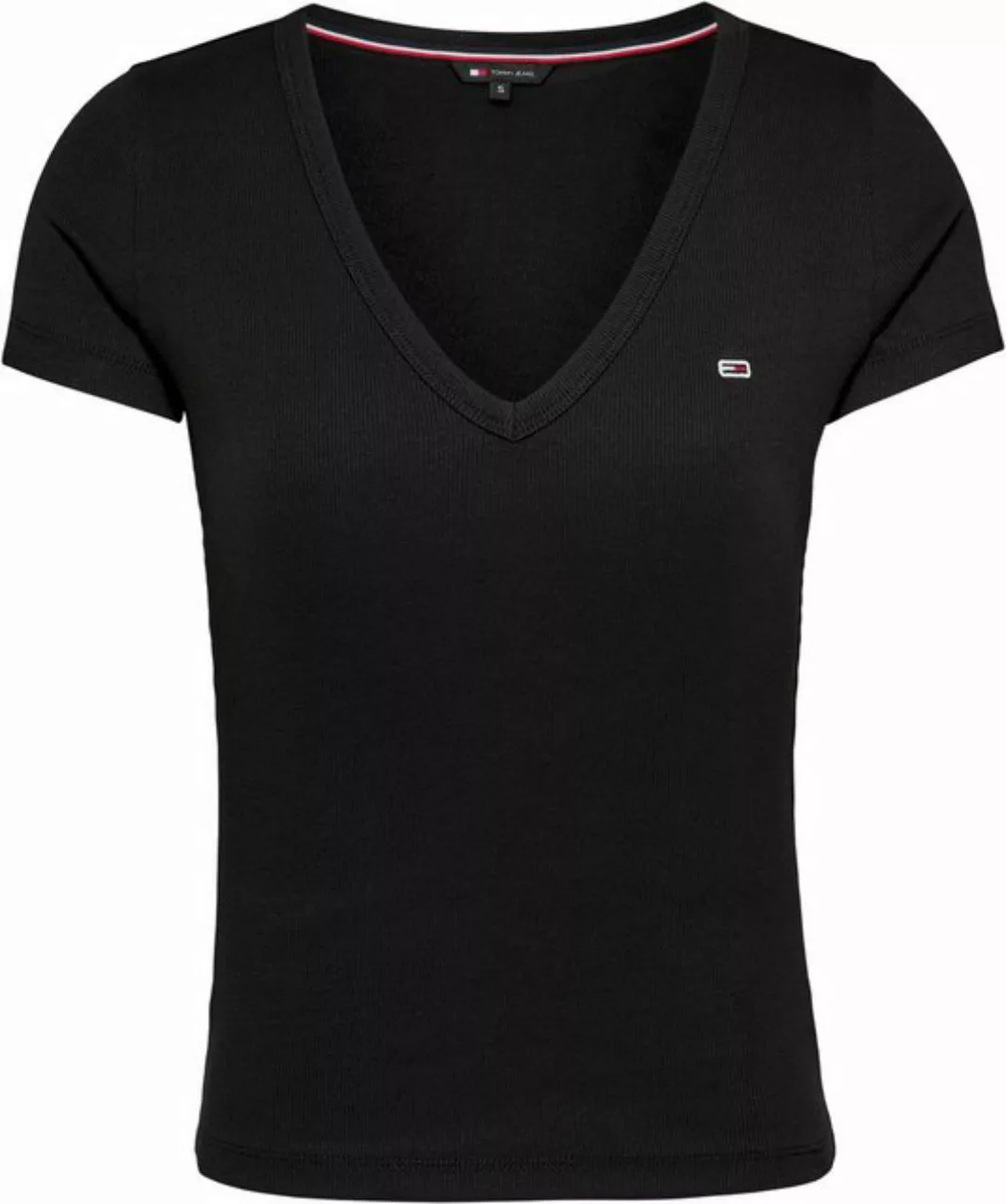 Tommy Jeans T-Shirt Slim Essential Rib V-Neck Rippshirt mit Logostickerei günstig online kaufen