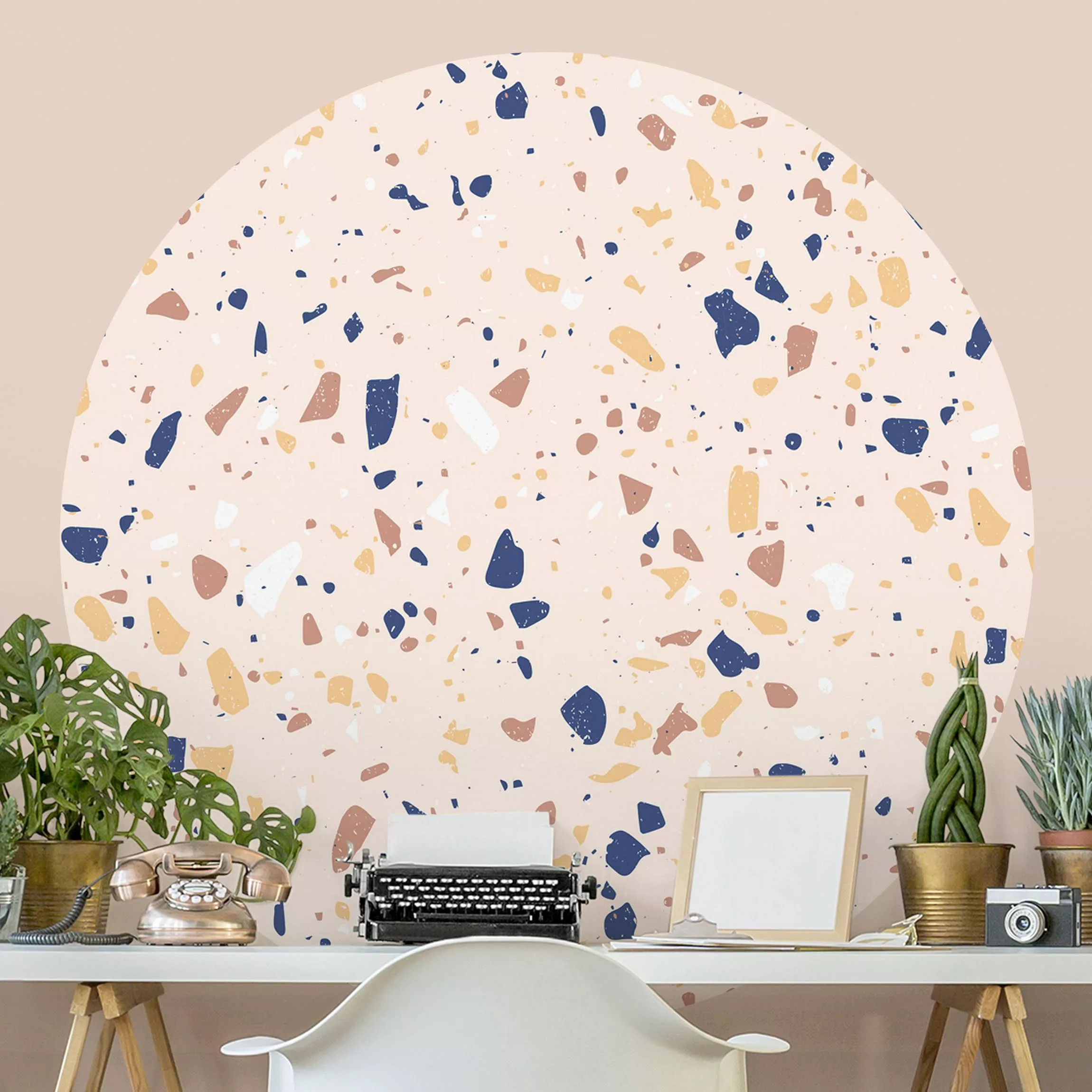 Runde Mustertapete selbstklebend Detailliertes Terrazzo Muster Padova günstig online kaufen