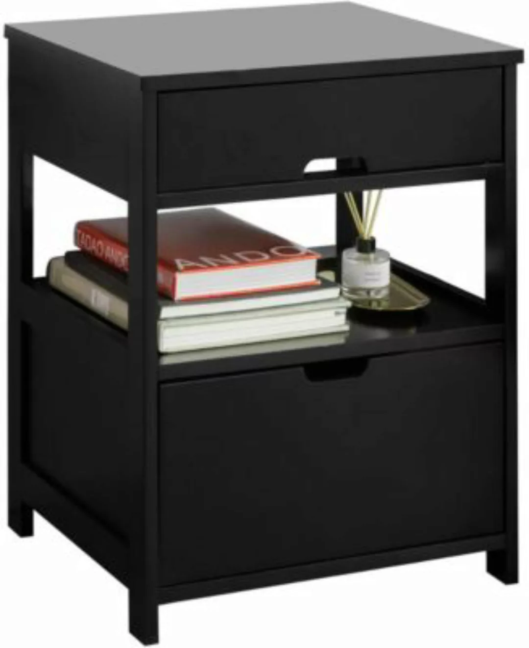 SoBuy® Nachttisch Beistelltisch mit 2 Schubladen und 2 Ablagen schwarz günstig online kaufen