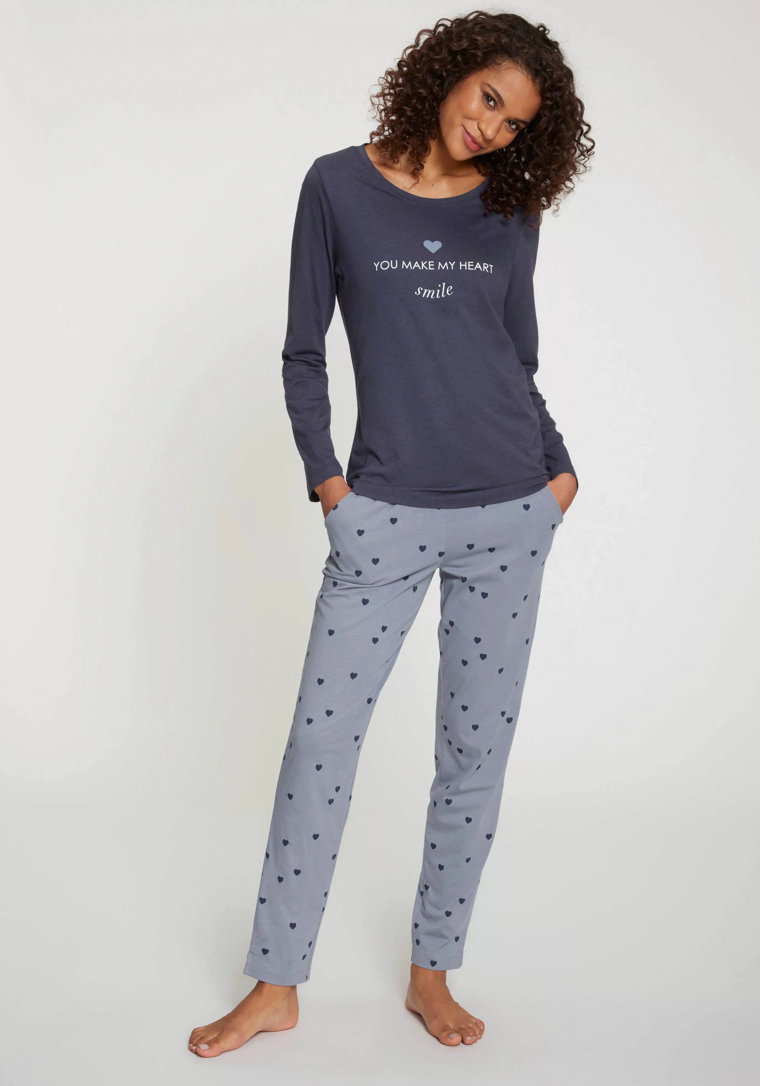 Vivance Dreams Pyjama, (2 tlg.), mit süßem Schrift-Aufdruck günstig online kaufen