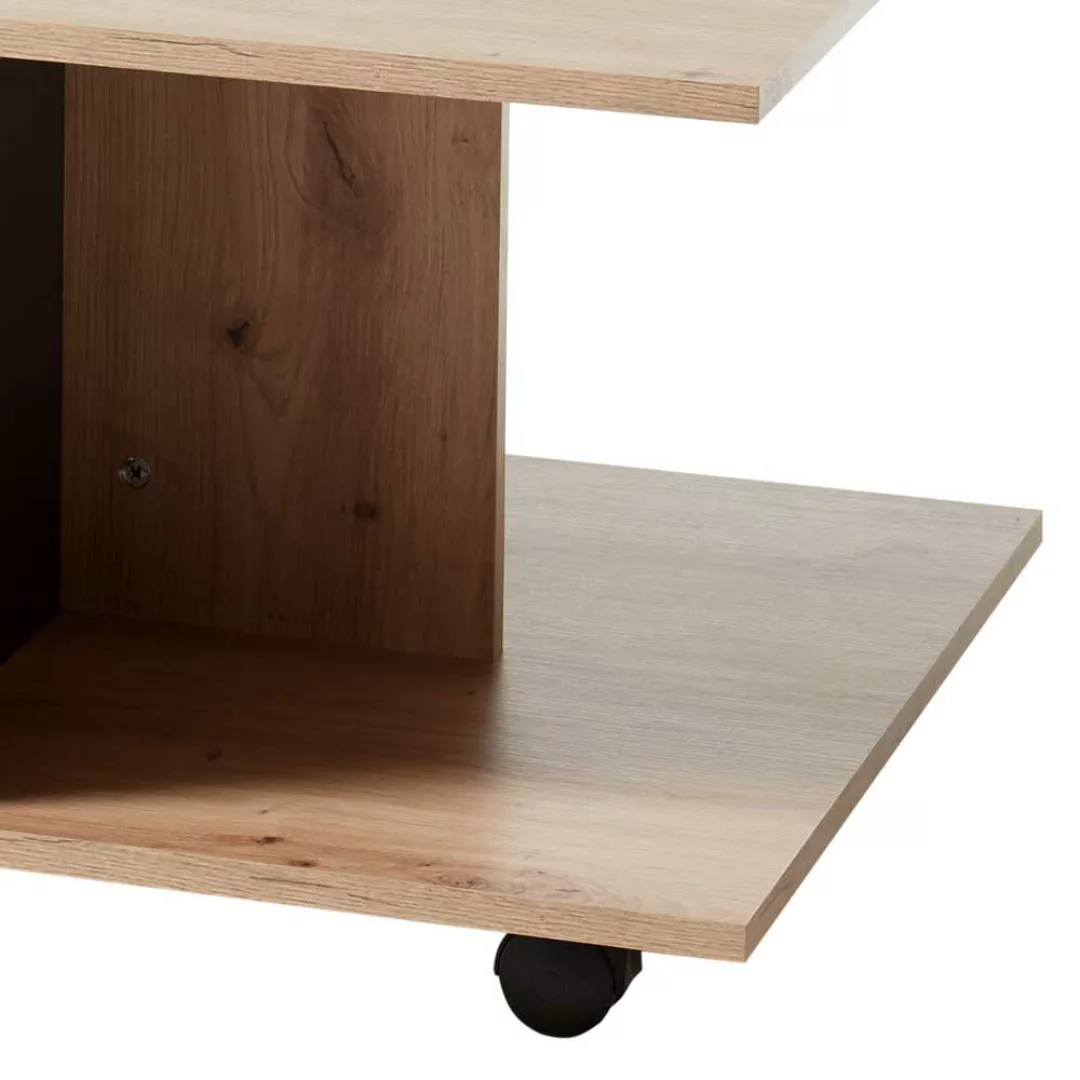 Wohnzimmer Tisch mit Rollen in Wildeichefarben und Grau 110 cm breit günstig online kaufen