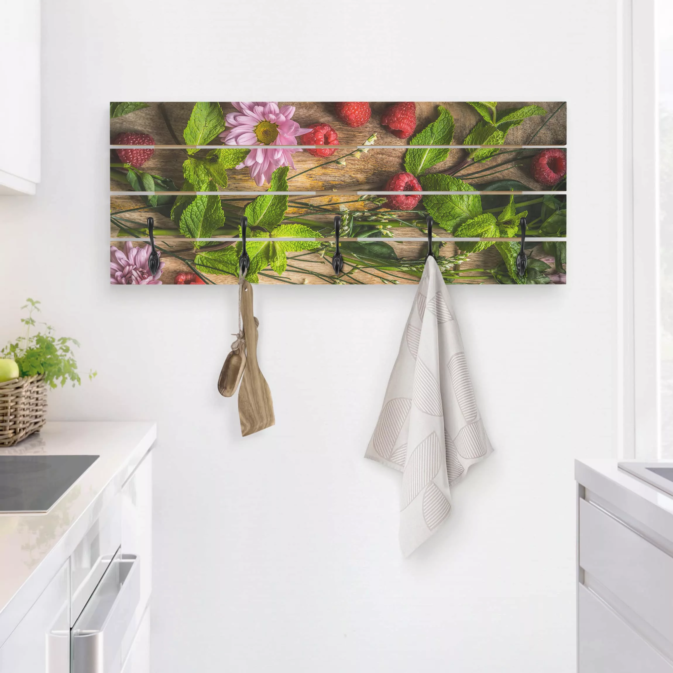 Wandgarderobe Holzpalette Küche Blumen Himbeeren Minze günstig online kaufen