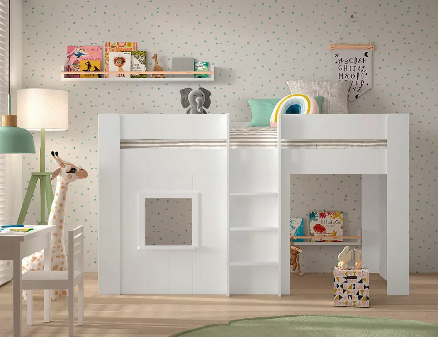 Faizee Möbel Jugendbett Halbhohes Spielbett Reno in Hütten-Optik in 2 Varia günstig online kaufen