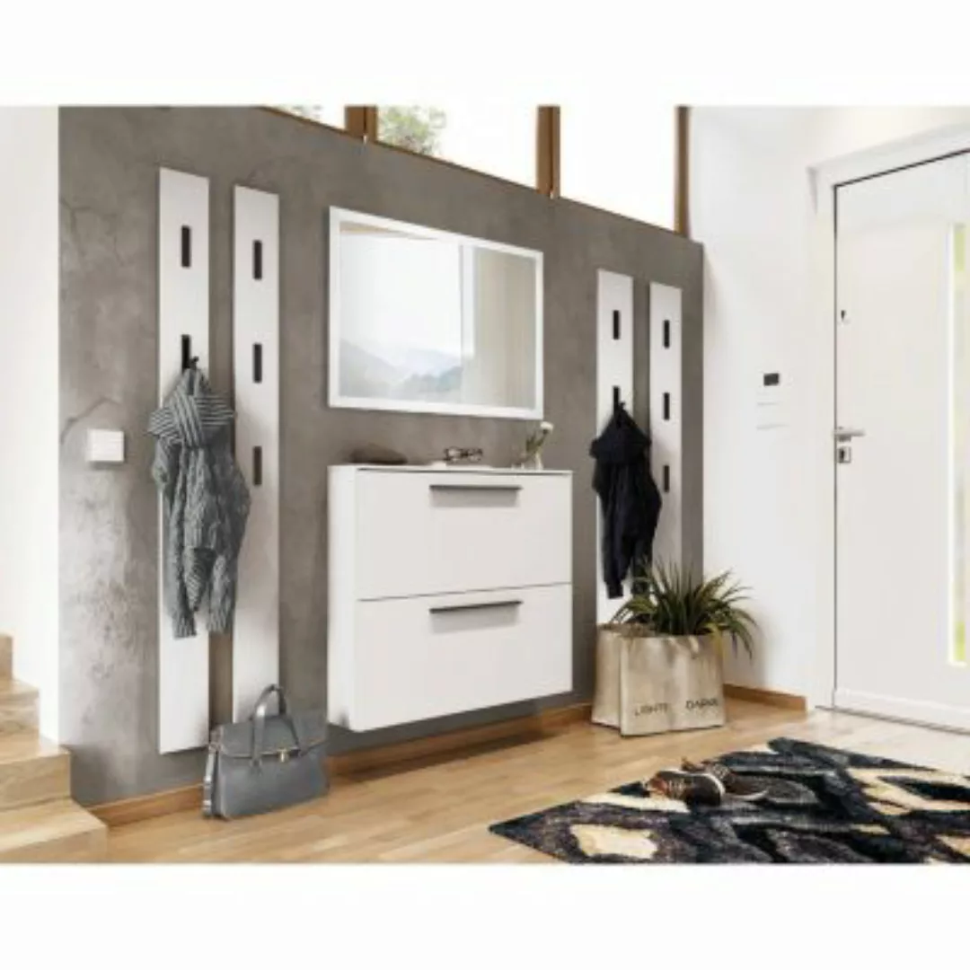 Lomadox Garderoben Set weiß UTRERA-01 mit 100cm Schuhschrank, LED-Spiegel, günstig online kaufen