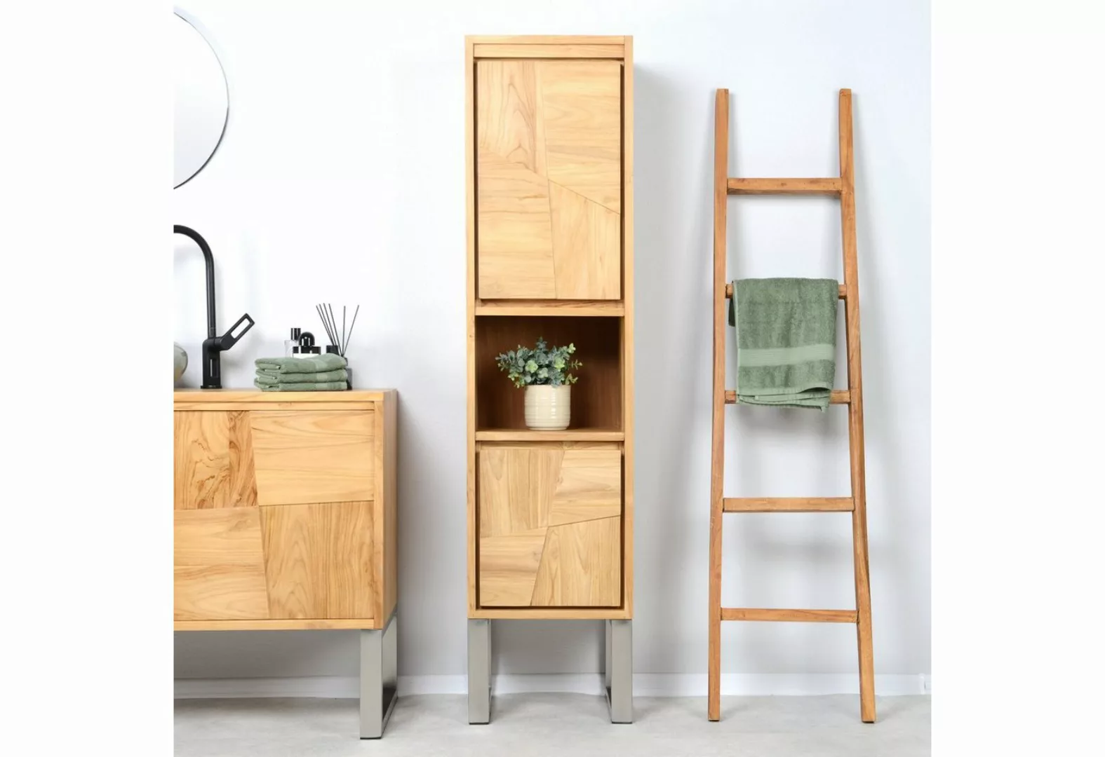 wohnfreuden Hochschrank Teakholz Hochschrank SAVANNA 165 cm günstig online kaufen