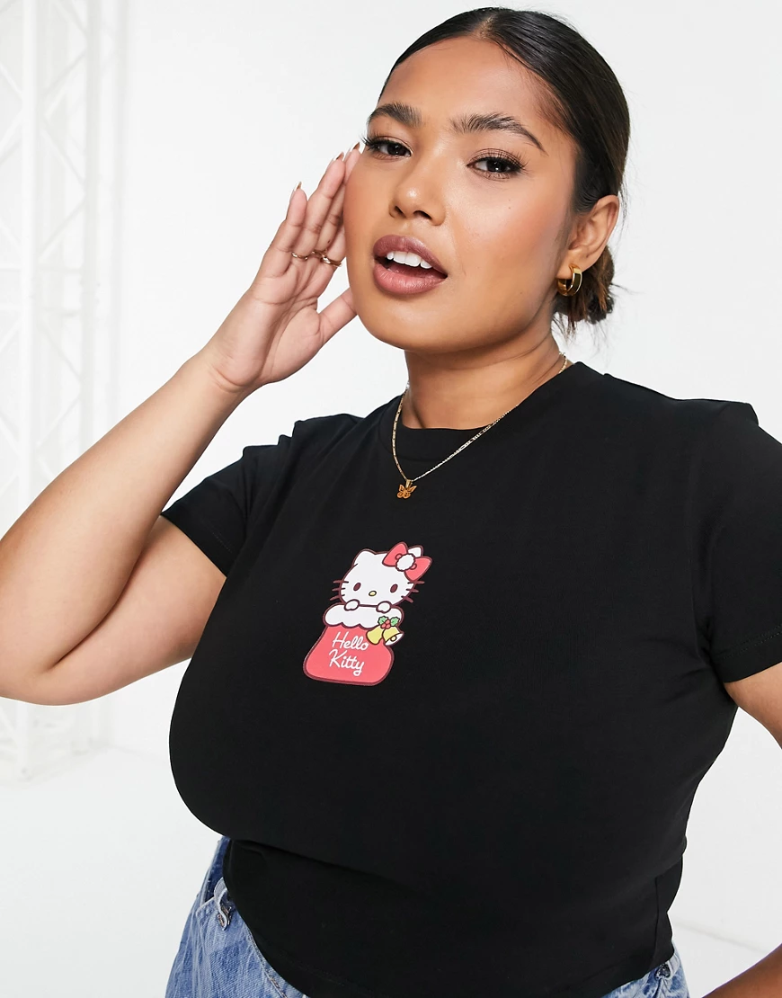 ASOS DESIGN – Christmas – T-Shirt in Schwarz mit knappem Schnitt und Hello günstig online kaufen