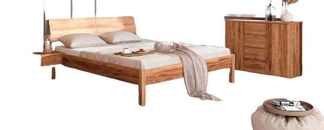 Natur24 Bett Bett Bento 9 Kernbuche massiv 200x200 mit Holzkopfteil und Hol günstig online kaufen