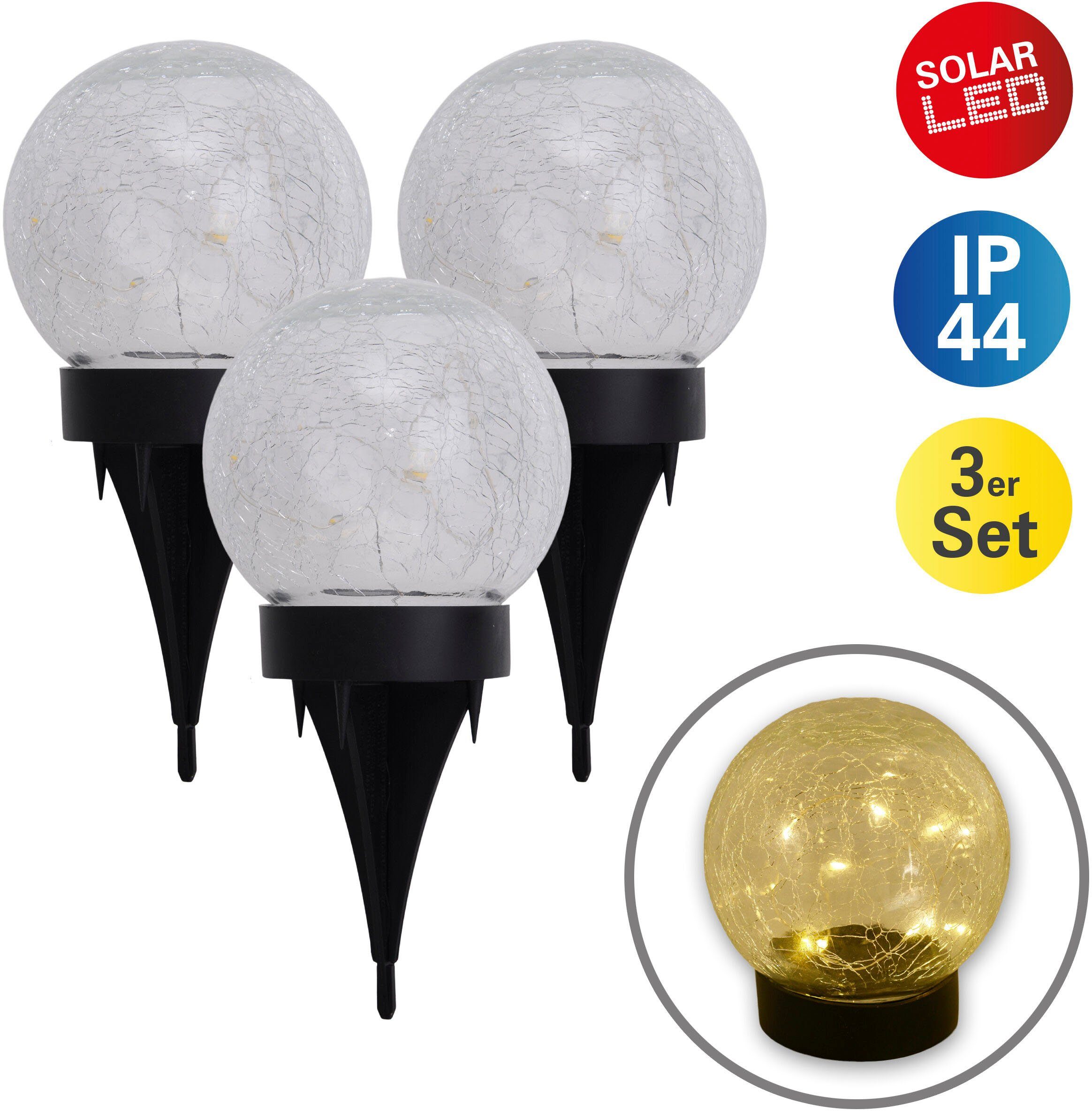 näve LED Solarleuchte "Crackle", 1 flammig, 3er Set, klar/schwarz, als Tisc günstig online kaufen