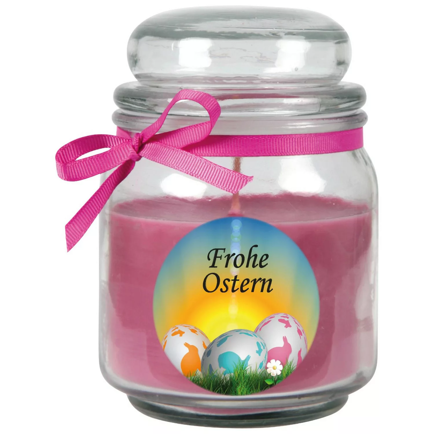 HS Candle Duftkerze & Glas Frohe Ostern Bonbon Ø9 cm Lavendel Ostereier günstig online kaufen