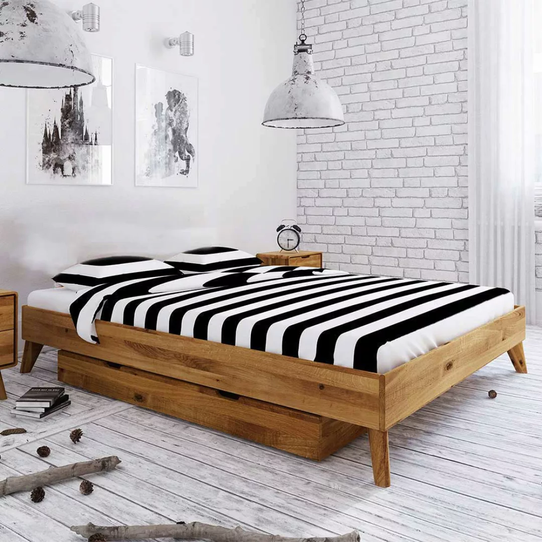 Schubkastenbett aus Wildeiche Massivholz 35 cm Einstiegshöhe günstig online kaufen