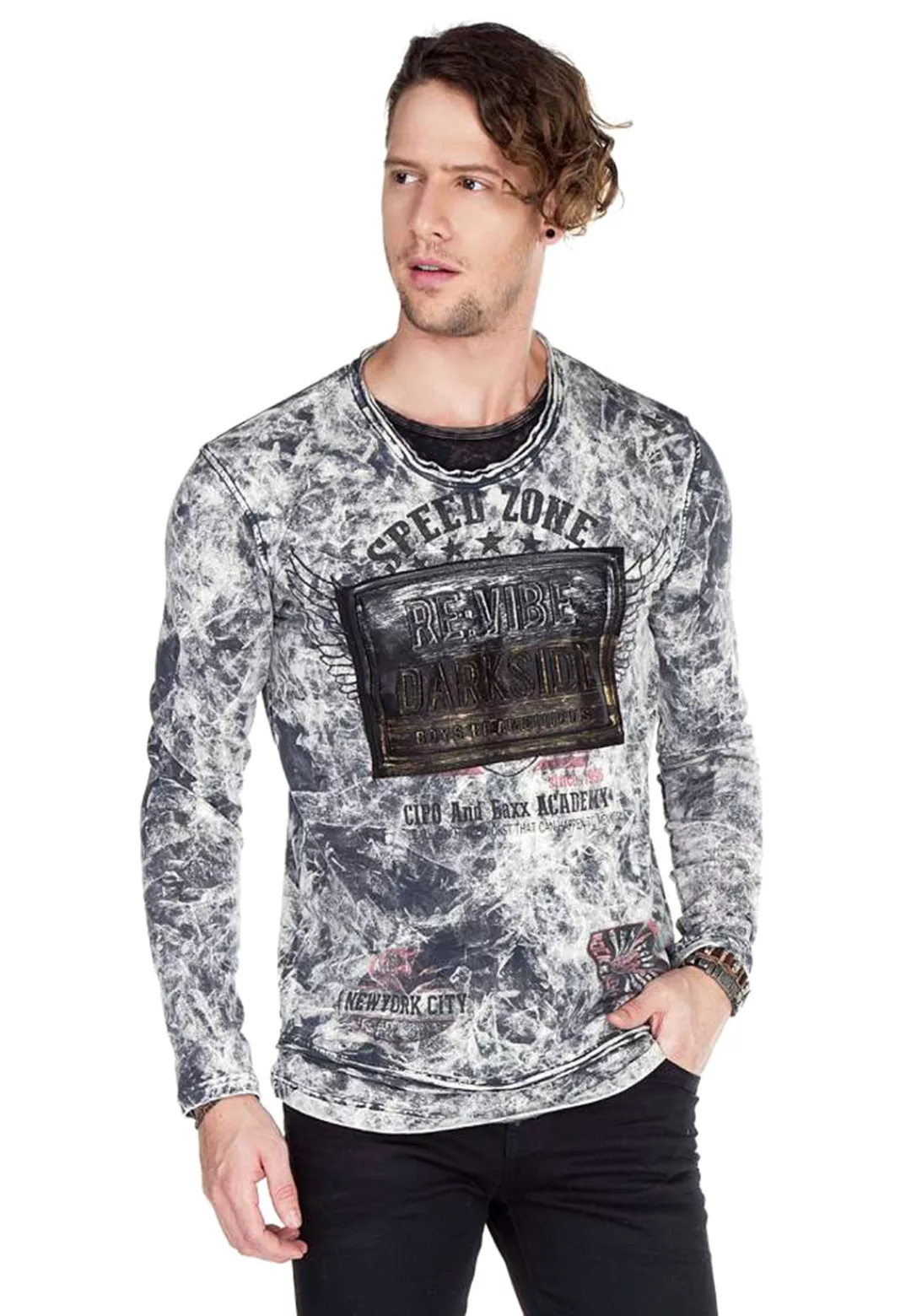 Cipo & Baxx Langarmshirt, mit stylischem Allover-Print günstig online kaufen