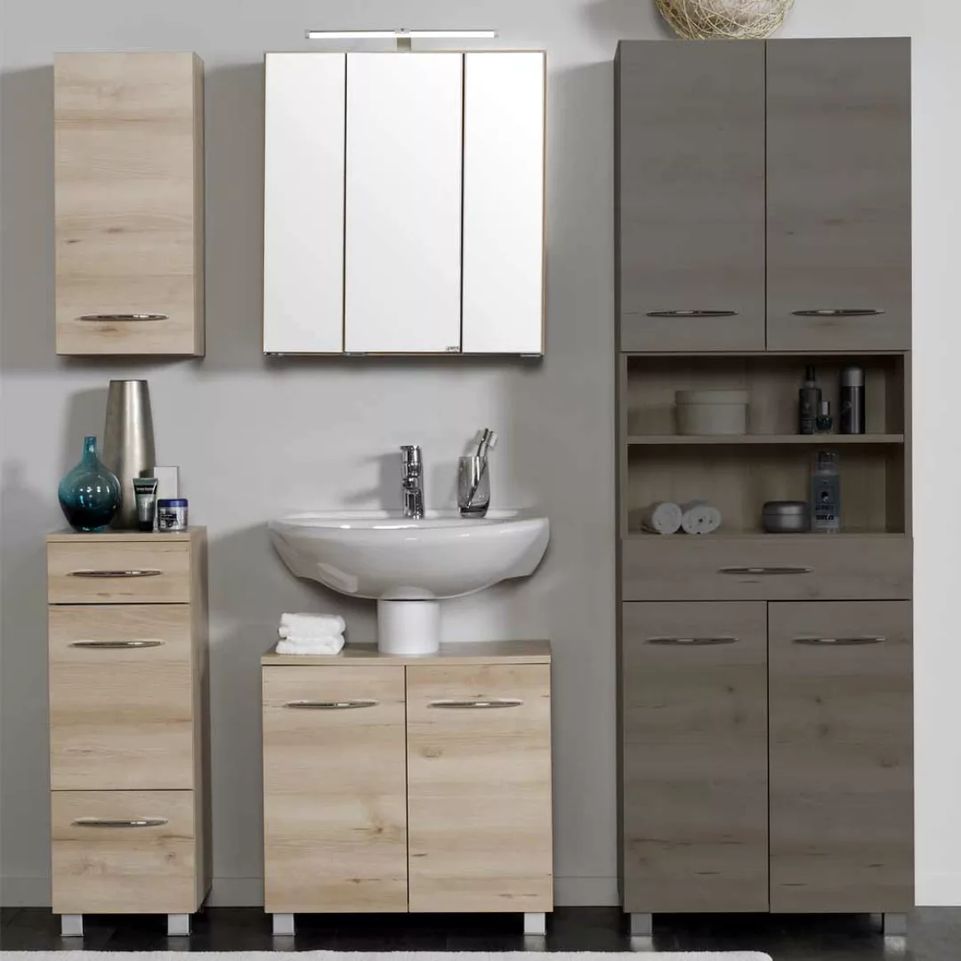Badezimmer Set mit Spiegelschrank Buche (dreiteilig) günstig online kaufen
