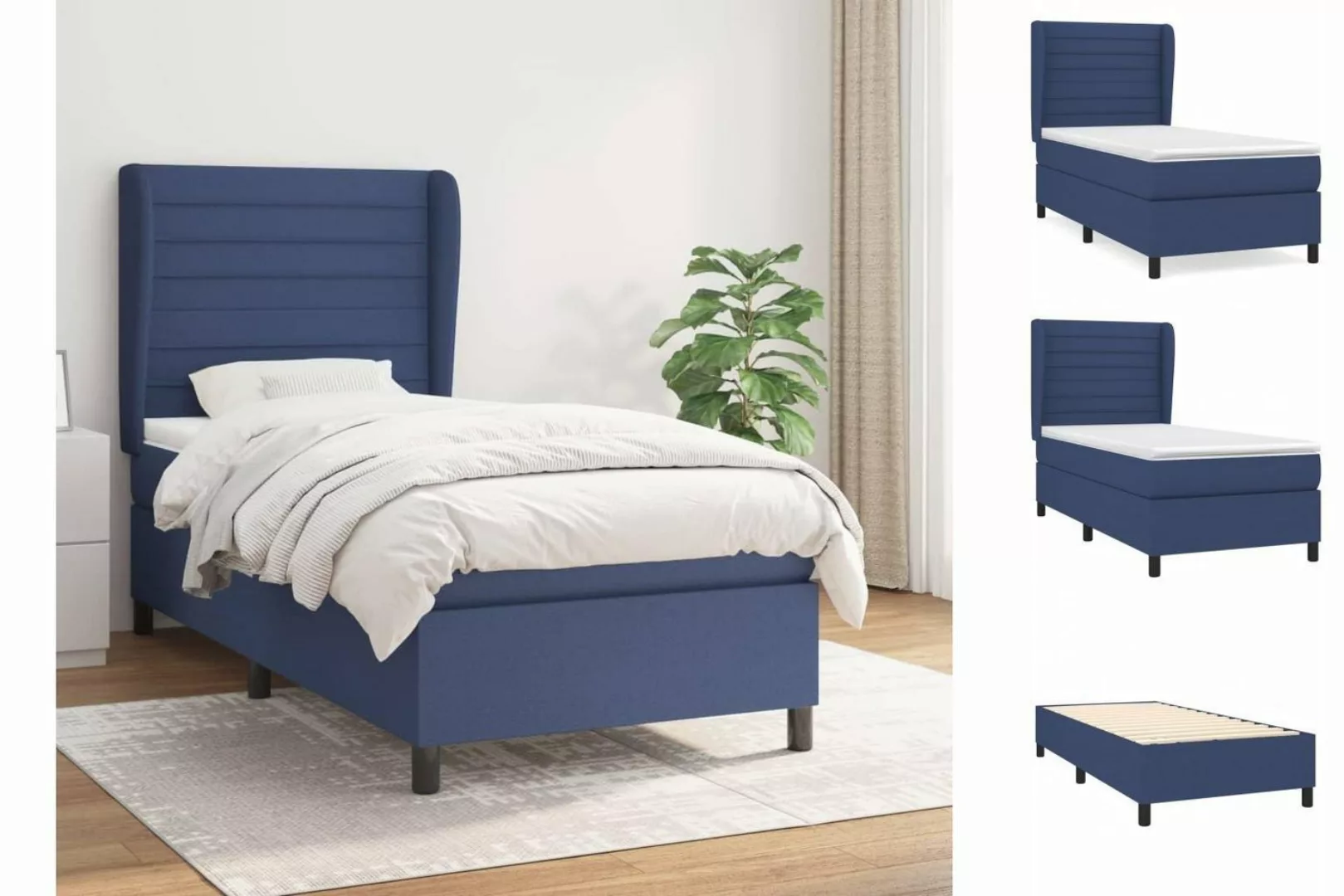 vidaXL Boxspringbett Boxspringbett mit Matratze Blau 100x200 cm Stoff Bett günstig online kaufen