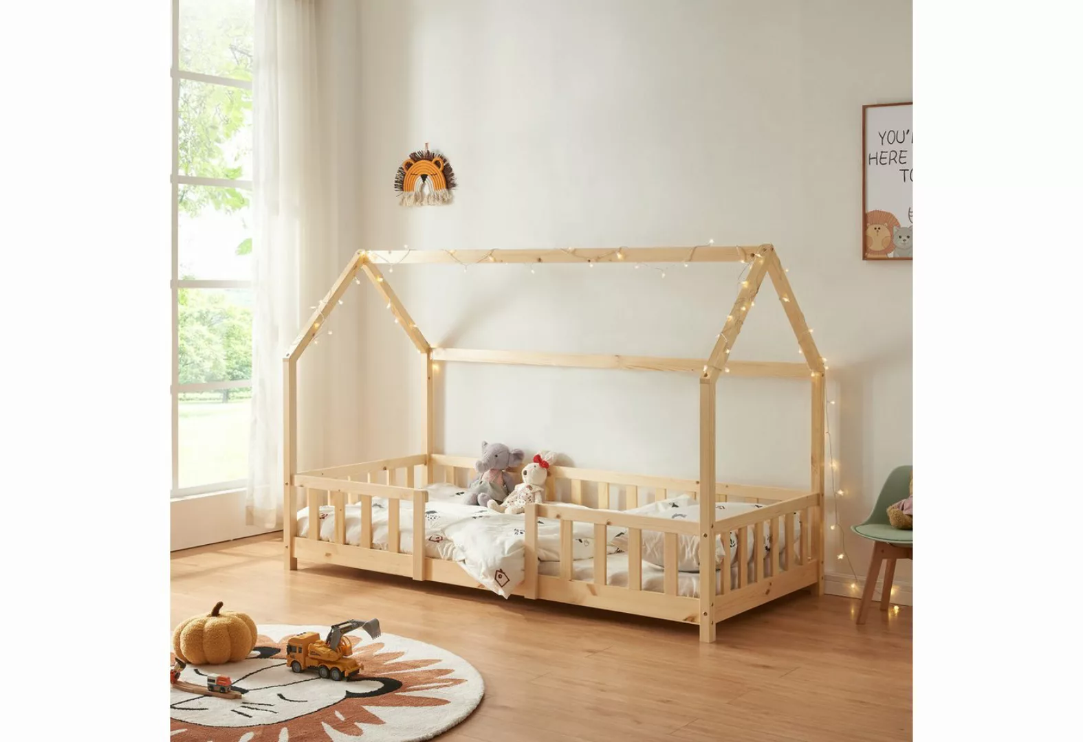 en.casa Kinderbett, »Sisimiut« Haus-Optik mit Rausfallschutz 90x200cm Holz günstig online kaufen