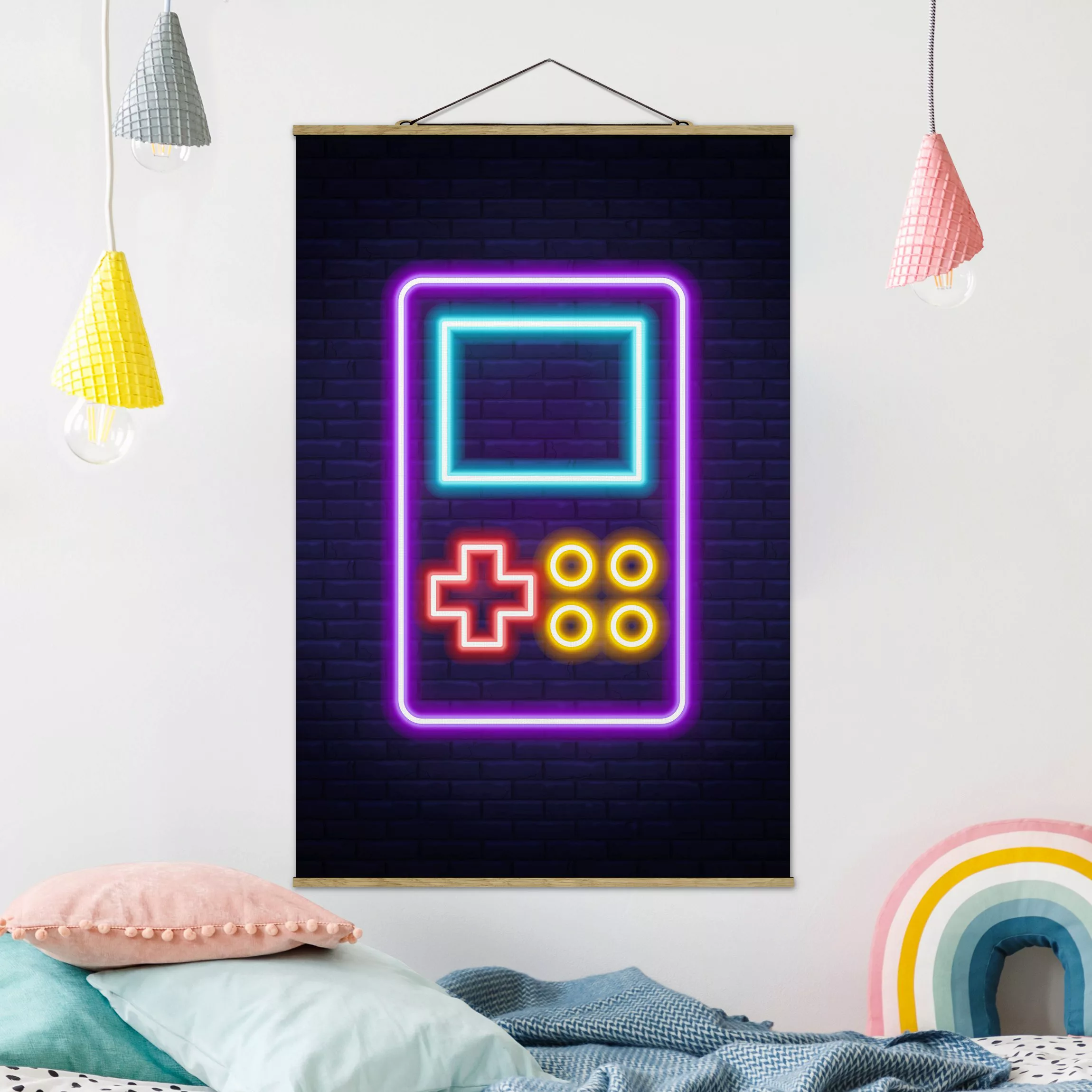 Stoffbild mit Posterleisten Neon Klassik Konsole günstig online kaufen