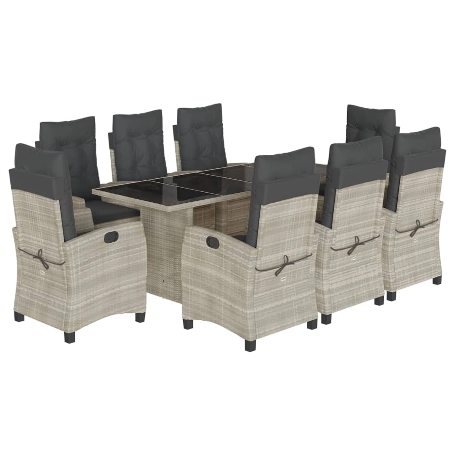 vidaXL 9-Tlg Garten-Essgruppe mit Kissen Hellgrau Poly Rattan 3212699 günstig online kaufen