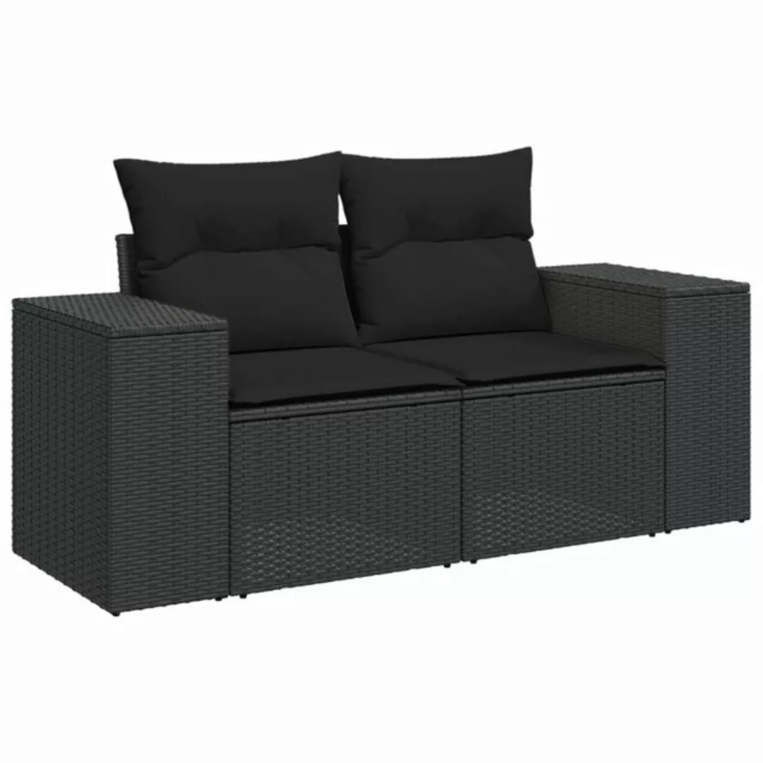 vidaXL Loungesofa Gartensofa mit Kissen 2-Sitzer Schwarz Poly Rattan, 1 Tei günstig online kaufen