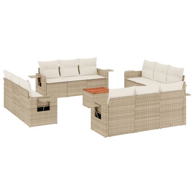 vidaXL Sofaelement 13-tlg. Garten-Sofagarnitur mit Kissen Beige Poly Rattan günstig online kaufen